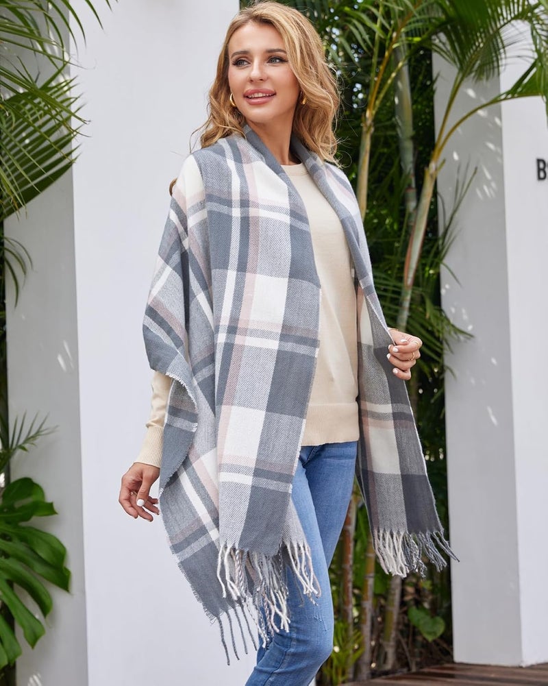 Fuinloth Women's Large Plaid Scarf Fashion Long Shawl Wrap for Winter Warm Lightweight - Image 5